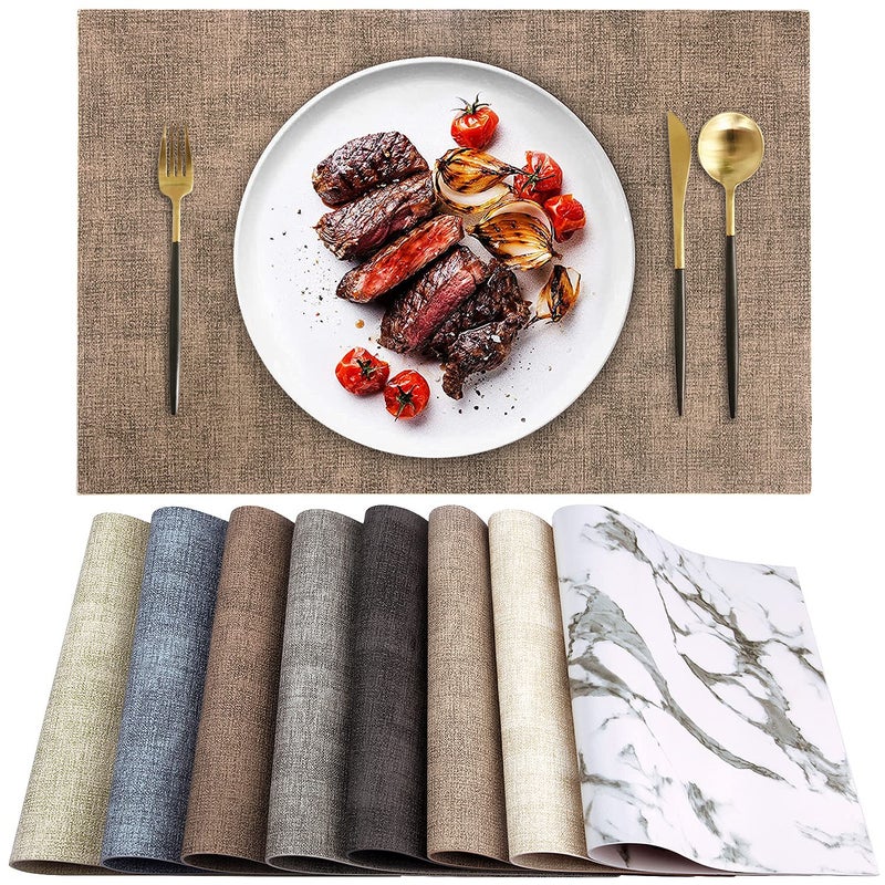 LANDVIEW Leather Heat Resistant Placemats Set of 6 Waterproof Wipeable Washable PU Table MatsEasy to Clean AntiSlip Place Mats Dark Brown 6