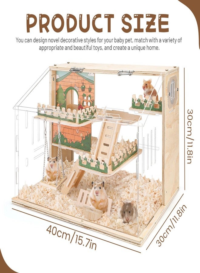 Quxddy Wooden Hamster Cage Large, 16-Inch 3-Layer Acrylic Hamster Cage, Small Animal Cages with Platform and Playpen for Direct Observation, Pet Supplies - Image 2