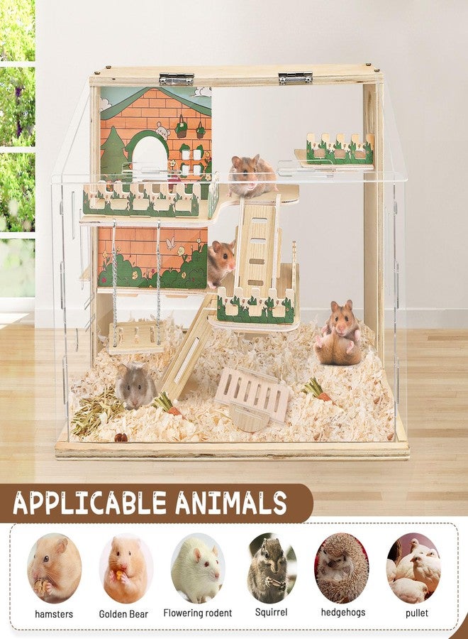 Quxddy Wooden Hamster Cage Large, 16-Inch 3-Layer Acrylic Hamster Cage, Small Animal Cages with Platform and Playpen for Direct Observation, Pet Supplies - Image 5