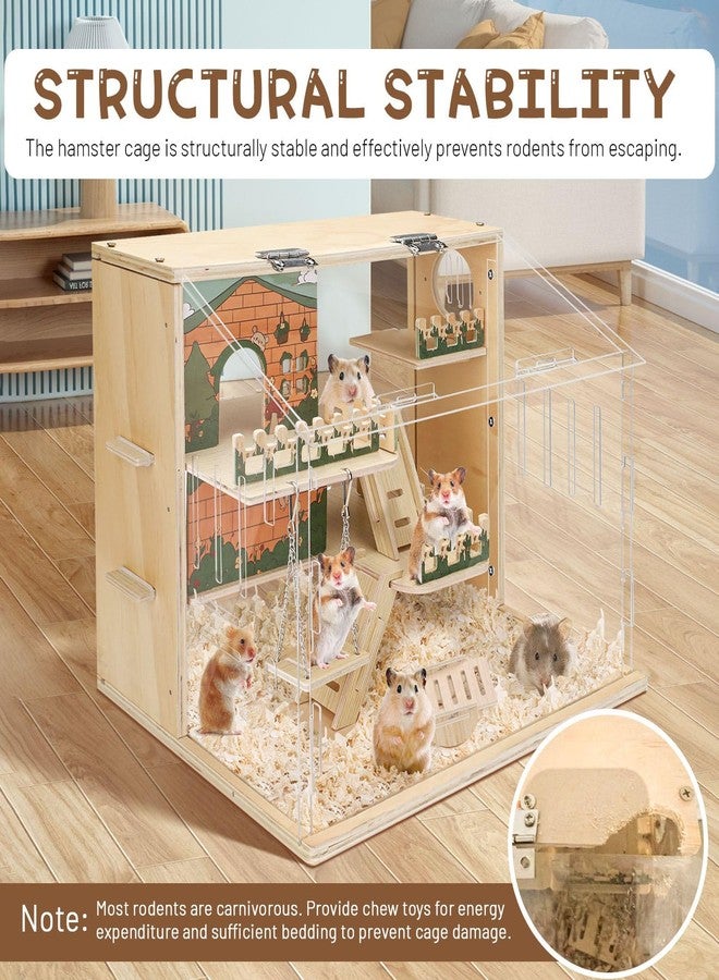 Quxddy Wooden Hamster Cage Large, 16-Inch 3-Layer Acrylic Hamster Cage, Small Animal Cages with Platform and Playpen for Direct Observation, Pet Supplies - Image 4