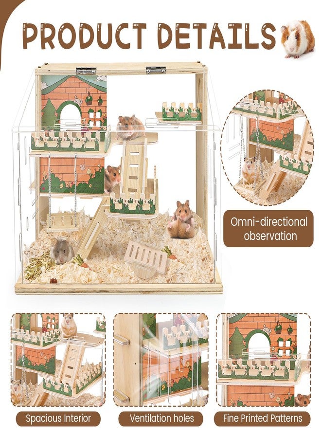 Quxddy Wooden Hamster Cage Large, 16-Inch 3-Layer Acrylic Hamster Cage, Small Animal Cages with Platform and Playpen for Direct Observation, Pet Supplies - Image 3