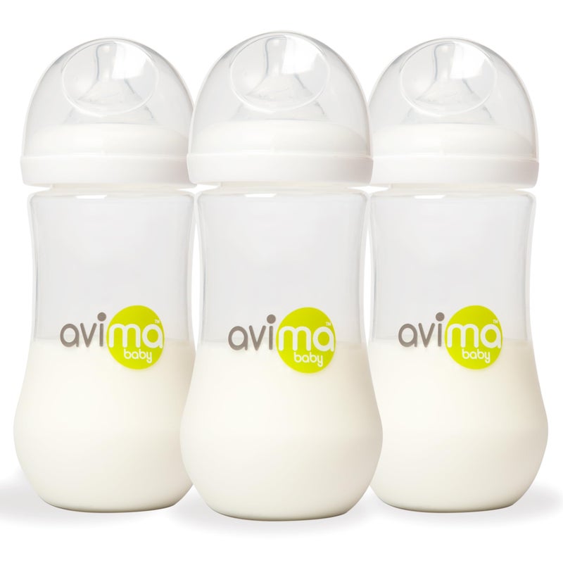 Avima Baby 12 oz Anti Colic Baby Bottles for Breastfed Babies - Fast Flow Nipples, Wide Neck Bottle, BPA Free - 9-12 Months, Stage 3 (Set of 3) - Image 1