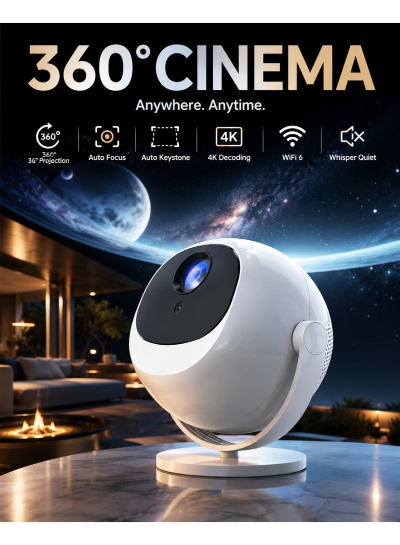 TANMASHI 360° Smart Projector 4K Full HD WiFi Bluetooth, Auto-Focus Spherical Mini Projector with 360 Stand, Portable Projector 4K Support, Smart Projector Auto Keystone, Flagship Laser Projector Style Cinema - Image 1