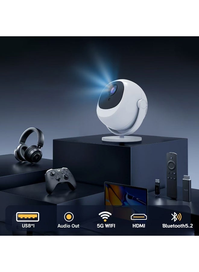 TANMASHI 360° Smart Projector 4K Full HD WiFi Bluetooth, Auto-Focus Spherical Mini Projector with 360 Stand, Portable Projector 4K Support, Smart Projector Auto Keystone, Flagship Laser Projector Style Cinema - Image 3