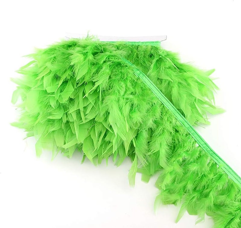 Sowder Turkey Feathers Trim Fringe for Party Wedding Dress Sewing Crafts Costumes Decoration Pack of 2 Yards (Lime Green) - Image 2