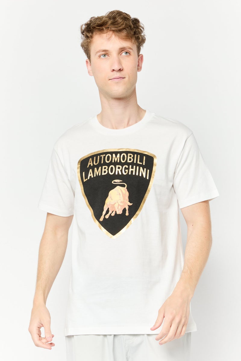 LAMBORGHINI Men Sportswear Fit Short Sleeve Outdoor T-Shirt, White  - Image 1