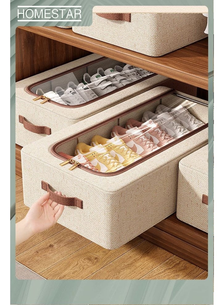 هومستر صندوق تخزين المداس مع سحابات مزدوجة، صناديق تخزين المداس المصنوعة من القماش أسفل المداس منظم التخزين حقيبة تحت السطح مع غطاء قابل للطي أسفل المداس ذات القاعدة تخزين مداس الوسادة 60×30×15 سم (2PCS) - Image 4