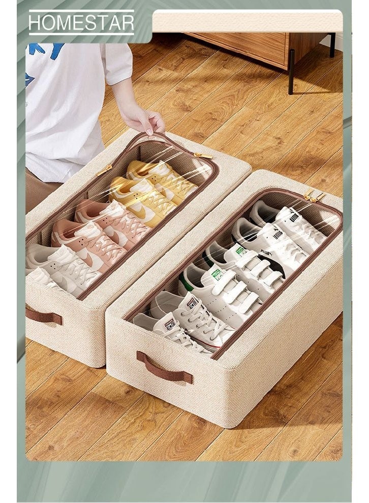 هومستر صندوق تخزين المداس مع سحابات مزدوجة، صناديق تخزين المداس المصنوعة من القماش أسفل المداس منظم التخزين حقيبة تحت السطح مع غطاء قابل للطي أسفل المداس ذات القاعدة تخزين مداس الوسادة 60×30×15 سم (2PCS) - Image 1