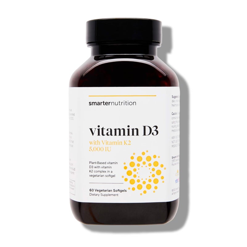 SMARTERNUTRITION Smarter Nutrition Vegan Vitamin D3 5000 IU Natural Vitamin K2 1100 mcg in Organic Coconut Olive Oil D3 K2 Supplement for Immune Bone Support 60 Softgels30 Day Supply