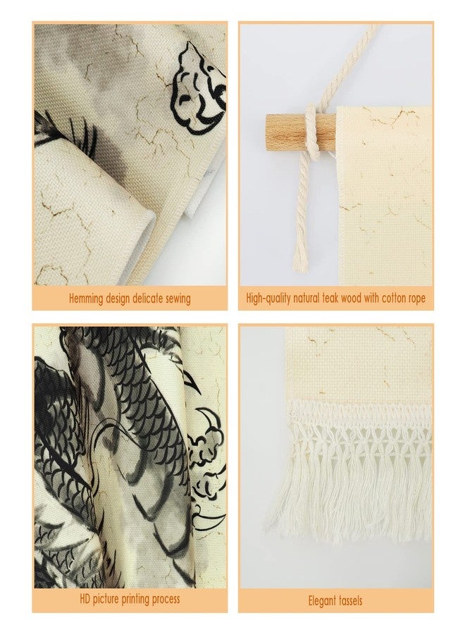 CosplayStudio Hanging Poster Canvas Wall Art Painting of Chinese Dragon Tapestry Ink And Watercolor | Mythology Effect Wall Tapestry With 2 Tassels And Wooden Hanging Rod Wall Tapestry Decoration For Traditional - Image 2