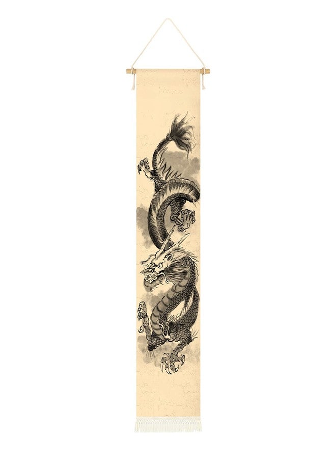 CosplayStudio Hanging Poster Canvas Wall Art Painting of Chinese Dragon Tapestry Ink And Watercolor | Mythology Effect Wall Tapestry With 2 Tassels And Wooden Hanging Rod Wall Tapestry Decoration For Traditional - Image 1