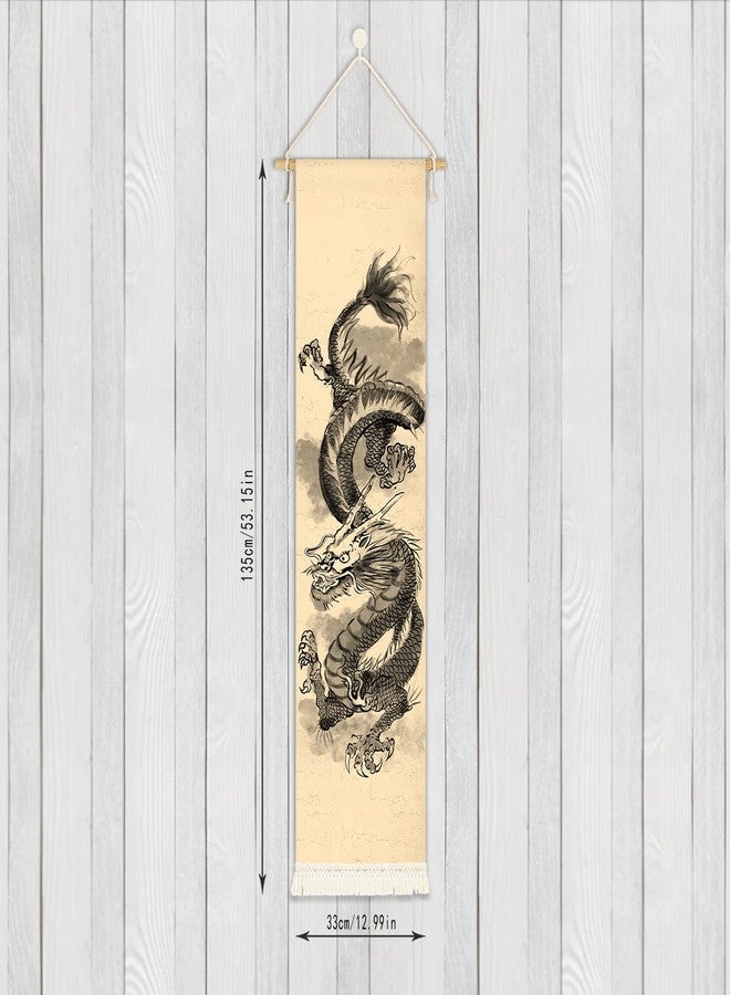 CosplayStudio Hanging Poster Canvas Wall Art Painting of Chinese Dragon Tapestry Ink And Watercolor | Mythology Effect Wall Tapestry With 2 Tassels And Wooden Hanging Rod Wall Tapestry Decoration For Traditional - Image 3