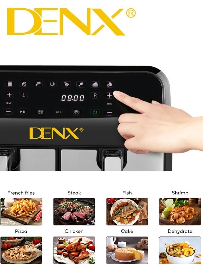 Denx Dual Basket Air Fryer - Versatile Stainless Steel Double Air Fryer, 4L + 4L Capacity, Two Independent Cooking Zones, Touch Control Panel, Smart Temperature Control, Automatic Electric Fryer For Grilling, Baking, And Roasting - Image 4