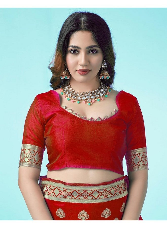 SIRIL ساري سيريلي للنساء من حرير باناراسي ساري حرير نقي كانجيفارام مع قطعة بلوز غير مخيطة (3409S105_أحمر) - Image 4