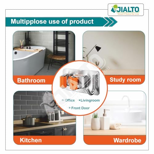 JIALTO 2 PCS Broom Holder Wall Mounted and Mop Holder for Wall Steel/Broom Stick Holder Wall Mounted for Home No Drilling | Self Adhesive Mop for Without Drilling - Orange - Image 4