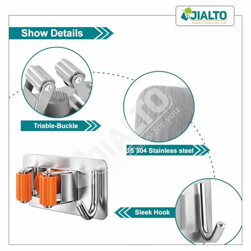 JIALTO 2 PCS Broom Holder Wall Mounted and Mop Holder for Wall Steel/Broom Stick Holder Wall Mounted for Home No Drilling | Self Adhesive Mop for Without Drilling - Orange - Image 3