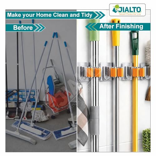 JIALTO 2 PCS Broom Holder Wall Mounted and Mop Holder for Wall Steel/Broom Stick Holder Wall Mounted for Home No Drilling | Self Adhesive Mop for Without Drilling - Orange - Image 5