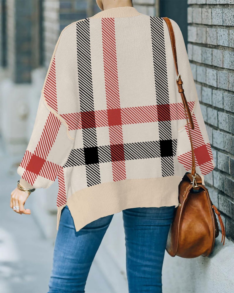 SAUKOLE Womens Sweaters Causal Crewneck Batwing Sleeve Slouchy Knit Tops Side Split Oversized Pullover Sweater Loose Jumper - Image 4