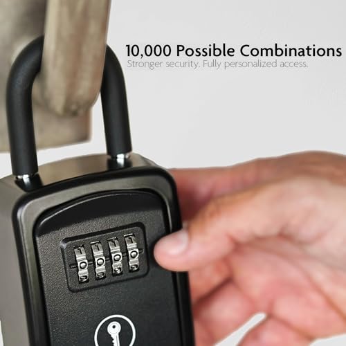 Iron Lock Key Lock Box Portable with UShackle Small Waterproof HeavyDuty Metal Safe with 4Digit Combination for Spare Keys Outside on Door Knob Fence or Gate Black Small - Image 3