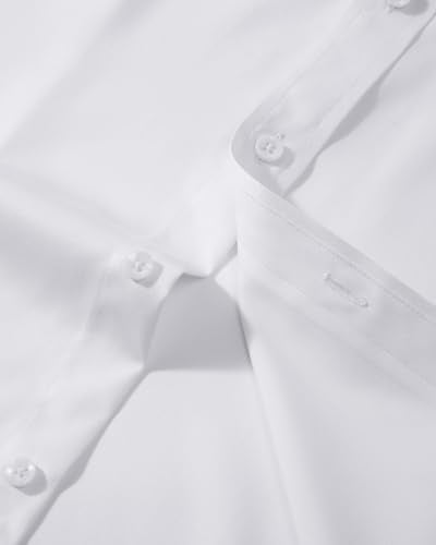 Lusead قمصان رسمية بيضاء للرجال من لوسيد بتصميم ضيق وقابل للتمدد، بأكمام طويلة، خالية من التجاعيد، قميص رسمي بتصميم توكسيدو مع أزرار للرجال - Image 4