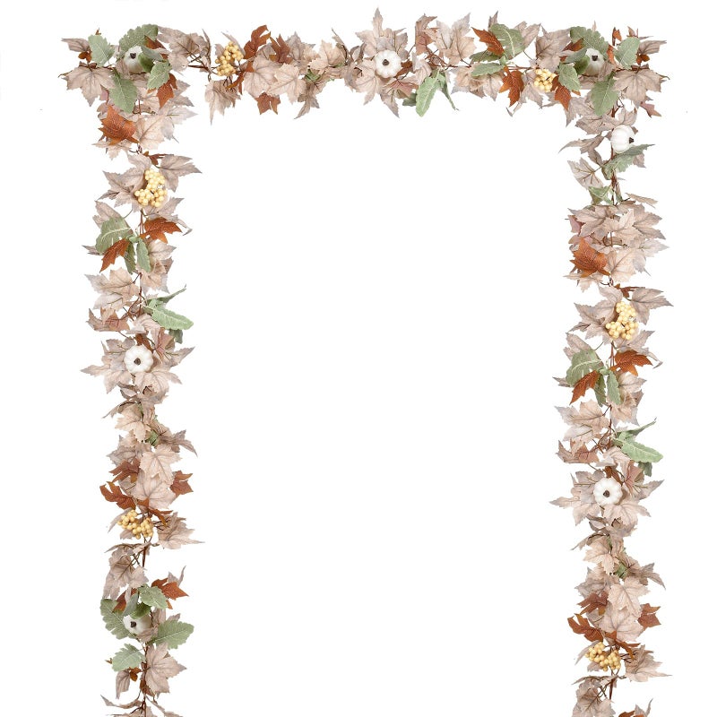 DearHouse Fall Maple Leaf Garland 59Ft Hanging Vine Artificial Autumn Foliage for Thanksgiving Home Wedding Fireplace Party Christmas Decor White