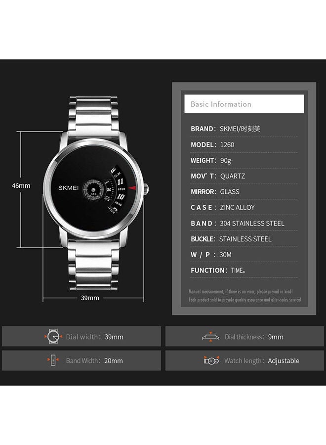 Men's Water Resistant Stainless Steel Analog Watch 1260 - 39 mm - Silver - Image 4