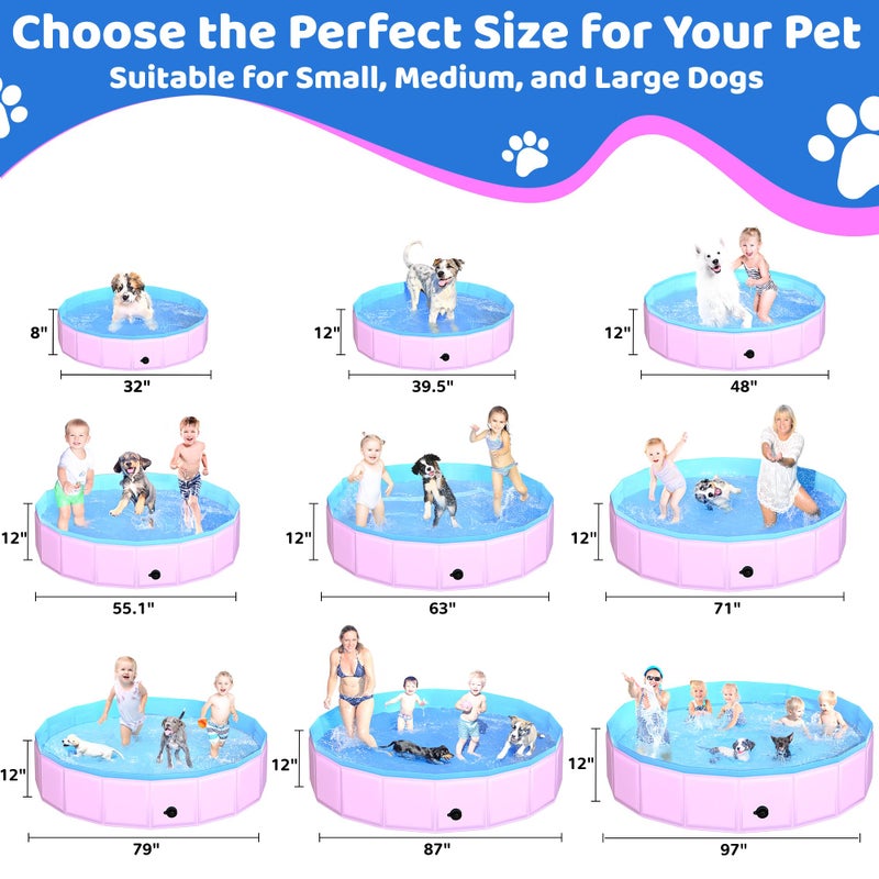 CACSPS 2025 Updated Foldable Dog Pool, 87" x 12" Kiddie Pool with Hard Plastic, Non-Slip Dog Bath Tub for Outdoor Backyard, Collapsible Dog Swimming Pool for Kids Dogs Pets (Pink) - Image 2