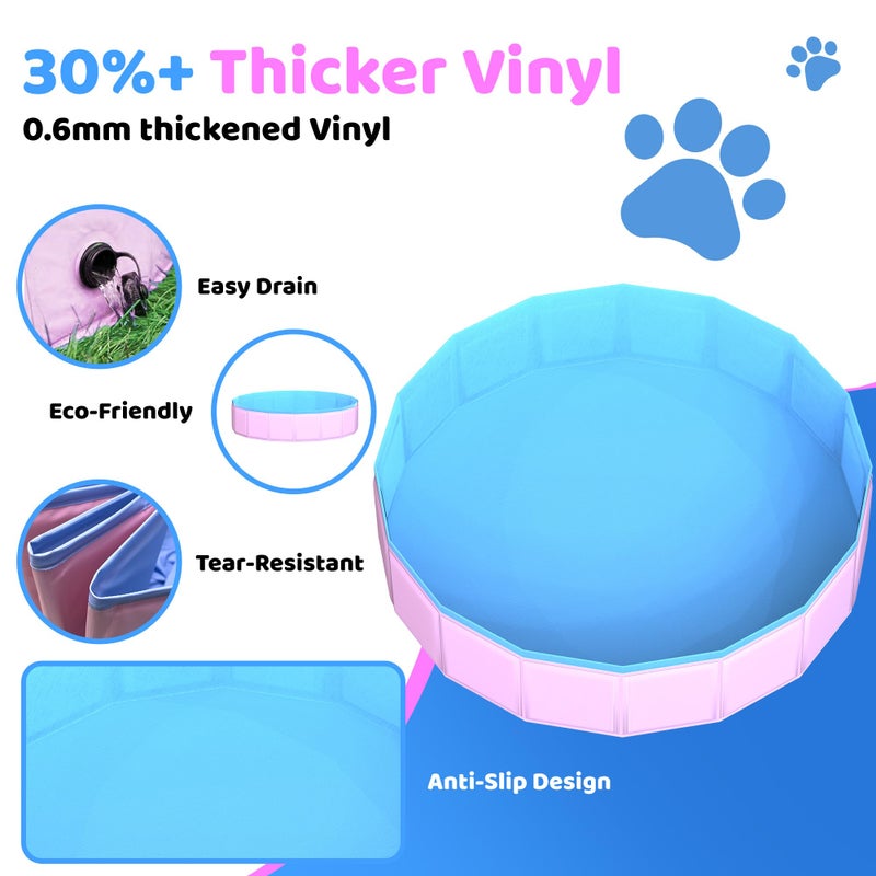 CACSPS 2025 Updated Foldable Dog Pool, 87" x 12" Kiddie Pool with Hard Plastic, Non-Slip Dog Bath Tub for Outdoor Backyard, Collapsible Dog Swimming Pool for Kids Dogs Pets (Pink) - Image 4