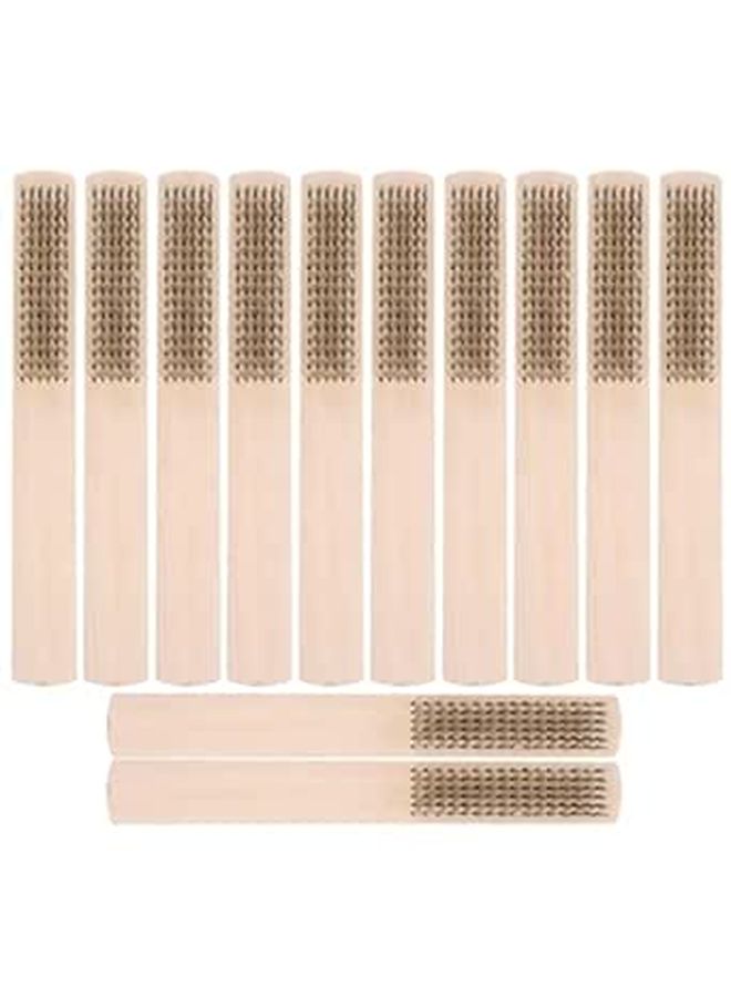 6 Row Brass Wire Brush Set With Wooden Handle For Metal Rust Cleaning And Paint Removal - Image 1