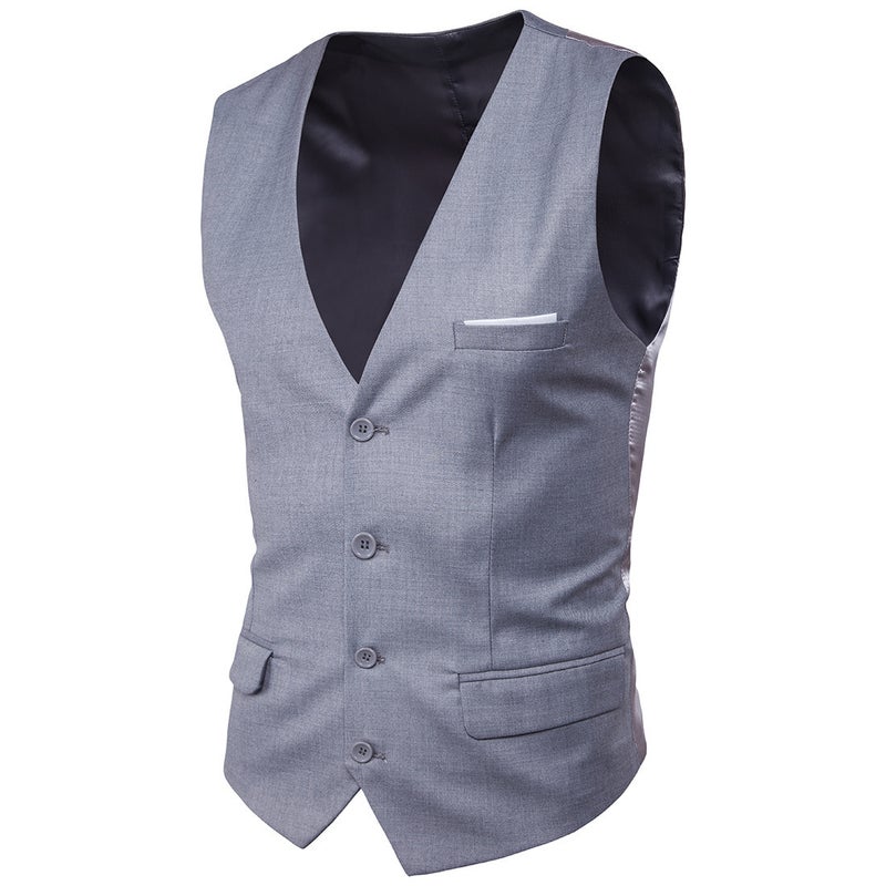 2021 Foreign Trade Cross-border New Mens Casual Slim Sleeveless Vest Korean Business Dress Solid Color Suit Vest Light gray 