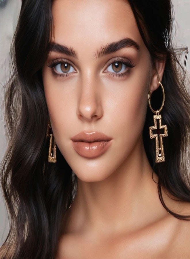 eartif Gold Hoop Earrings Chunky Earrings Cross Earrings Lightweight Drop Dangle Huggie Hoop Earrings for Women Vintage Statement Jewelry (Gold) - Image 4