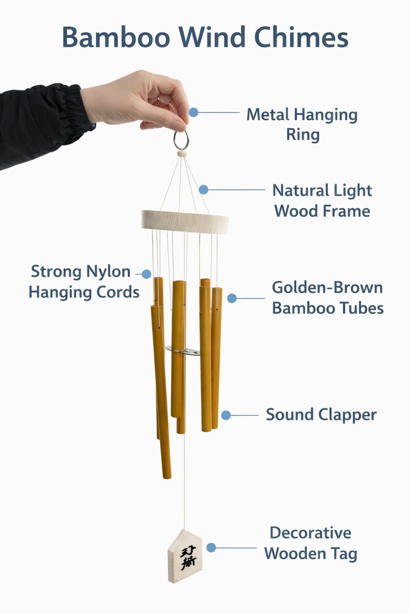 GJ Feng Shui Vastu 7 Pipes Rods Wooden Wind Chime for Balcony with Good Sound for Positive Energy - Image 2