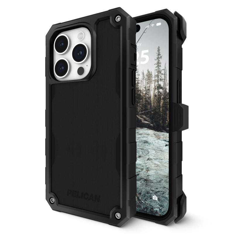 Pelican Shield iPhone 15 Pro Max Case - Compatible with MagSafe - 21FT Military-Grade Drop Protection - Rugged iPhone 15 Pro Max Phone Case with Belt Clip Holster - Brushed Aluminum - Image 1