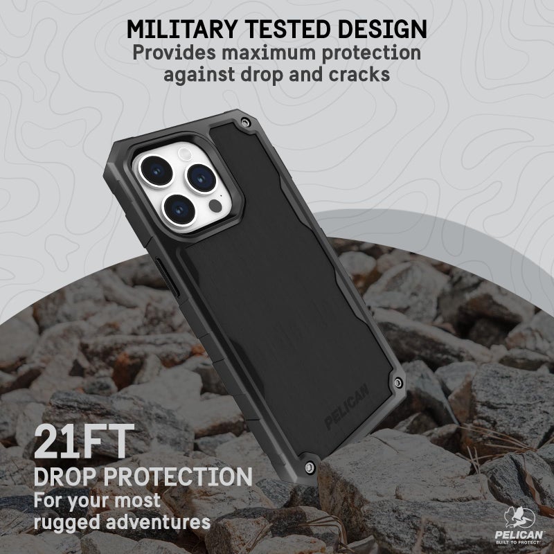 Pelican Shield iPhone 15 Pro Max Case - Compatible with MagSafe - 21FT Military-Grade Drop Protection - Rugged iPhone 15 Pro Max Phone Case with Belt Clip Holster - Brushed Aluminum - Image 4