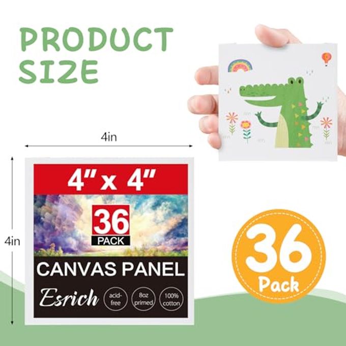 ESRICH Mini Canvases for Painting, 4x4In Canvas in Bulk 36 Pack Small Canvas Panels Cotton Paint Canvas Primed Acid Free Blank Canvas Boards for Oil, Watercolor, Acrylic, Gouache & Tempera - Image 2