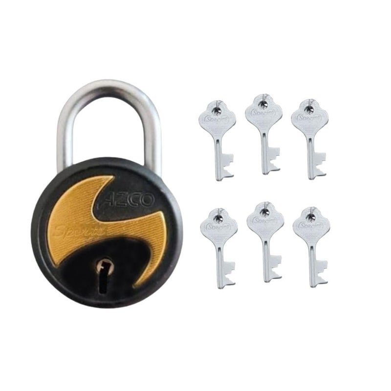 ONEPRO Azco Round Locks Multiple Keys Padlocks 52mm 65mm Steel Levers Double Locking, Strong Hardened Shackle Lock and Key for Home Door Shutter Shop Office Main Gate (6 Keys BSport 65mm Pack of 1) - Image 1