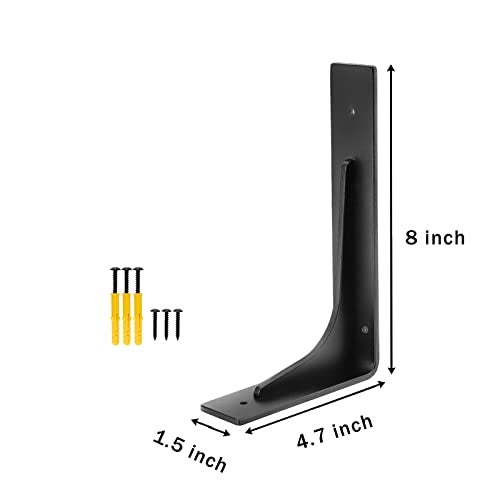 PICESA 8"x 4.7" Shelf Brackets,L Shelf Brackets, Vertical Angle, Premium Alloy Metal Heavy Duty Shelf Bracket, high Strength Mounting Hardware Included, Corner Brace Joint,Pack of 4. (8 inch L+Beam) - Image 2