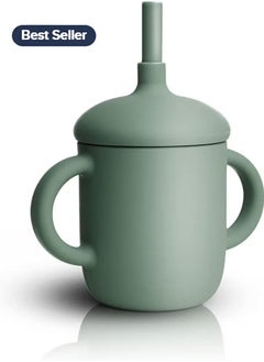 Gonice and Toddler Trainer Cup, 150 mL Silicone Sippy with Handles Lid and Straw, Spill Proof and Non-Slip (green)  - Image 1