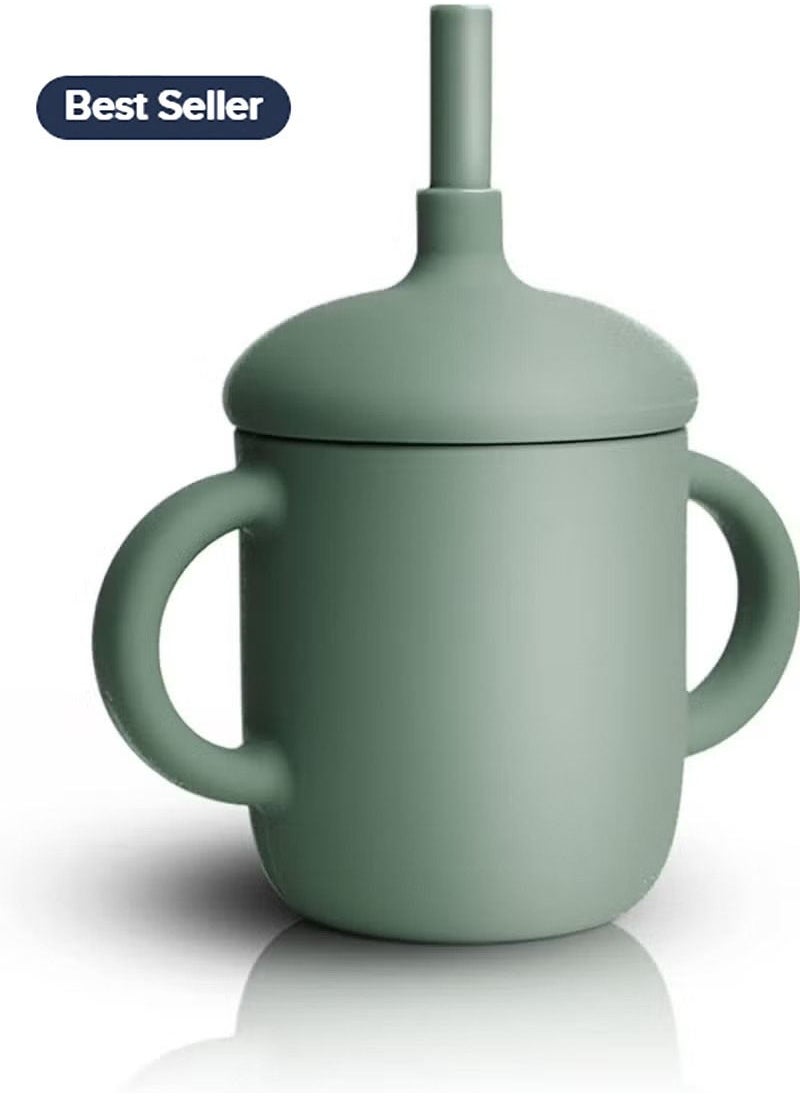 Gonice - and Toddler Trainer Cup, 150 mL Silicone Sippy with Handles Lid and Straw, Spill Proof and Non-Slip (green) - Image 1