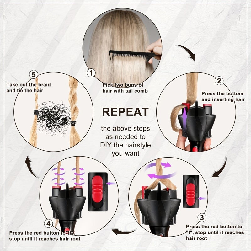 Automatic Hair Braider Wireless Lady Twist Braid Dreadlocks Style Curler Black - Image 5
