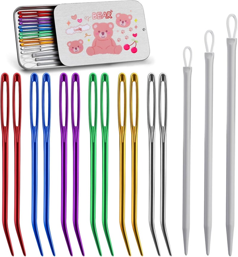 UOOU Yarn Needle,15PCS Bent Needle Tapestry Needle Set Wool Needles Large Eye Needles Sewing Needles Weave Knitting Needles with Box(Random Color) - Image 1