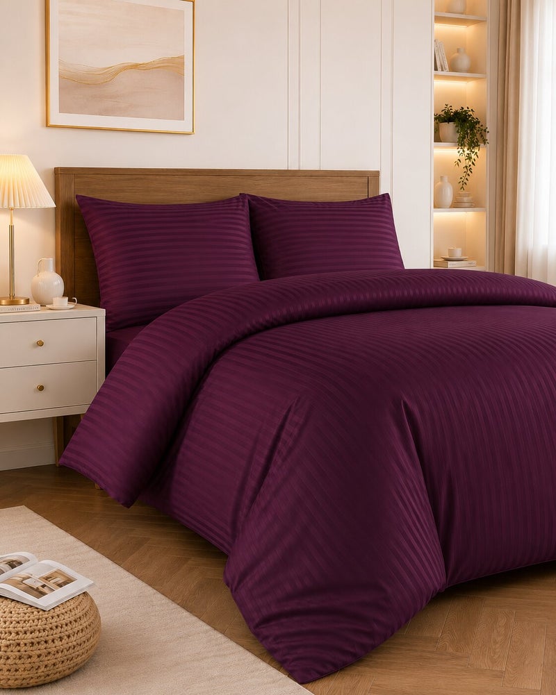 Aristocrat 3-Piece Stripe Microfiber Duvet Cover Set | Single | Includes 1 Duvet Cover (160x220cm) & 2 Pillowcases (53x75+15cm) | Ultra Soft, Breathable & Wrinkle Resistant | Purple - Image 1