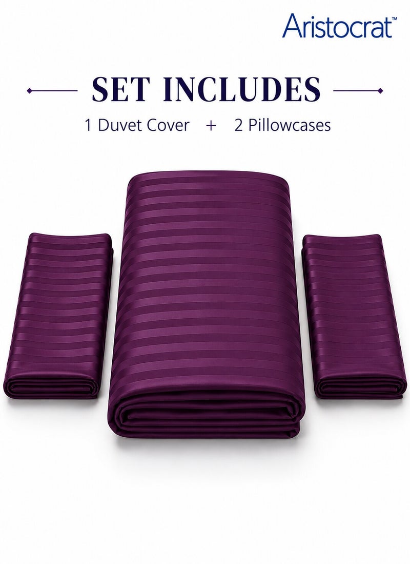 Aristocrat 3-Piece Stripe Microfiber Duvet Cover Set | Single | Includes 1 Duvet Cover (160x220cm) & 2 Pillowcases (53x75+15cm) | Ultra Soft, Breathable & Wrinkle Resistant | Purple - Image 2