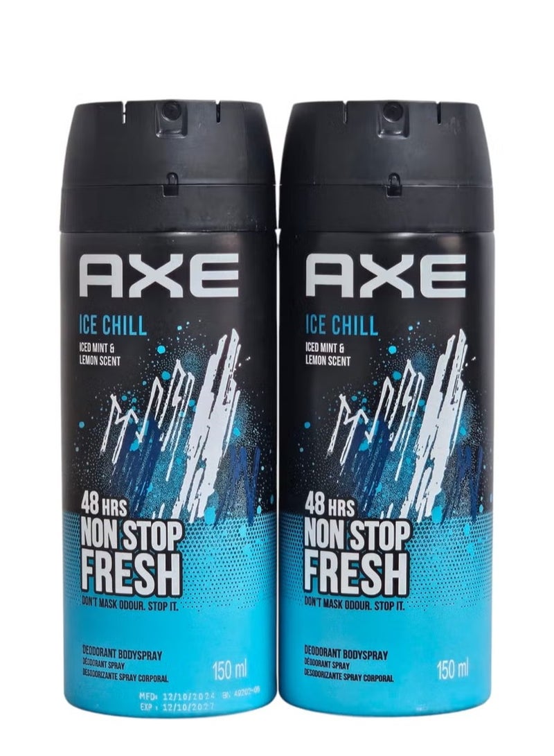 Axe Ice Chill Fresh deodorant spray 150 ml with the scent of mint and lemon, two bottles.