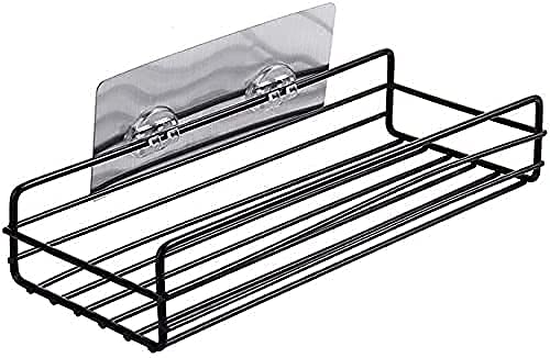 RAIYARAJ Raiyaraj Metal Powder Coated Multipurpose Kitchen Bathroom Shelf Wall Holder Storage Rack Bathroom Rack Storage Box Strong Magic Sticker Shower Rack Shelf Black  - Image 1