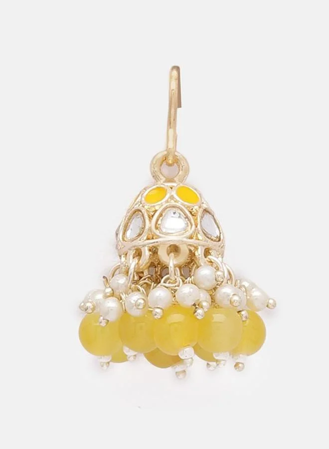 Priyaasi Elegant Women Yellow Brass Earrings with pattern and secured with Fish Hook Earwire closure and styled in ideal for Ethnic moments — crafted to elevate your special moments.