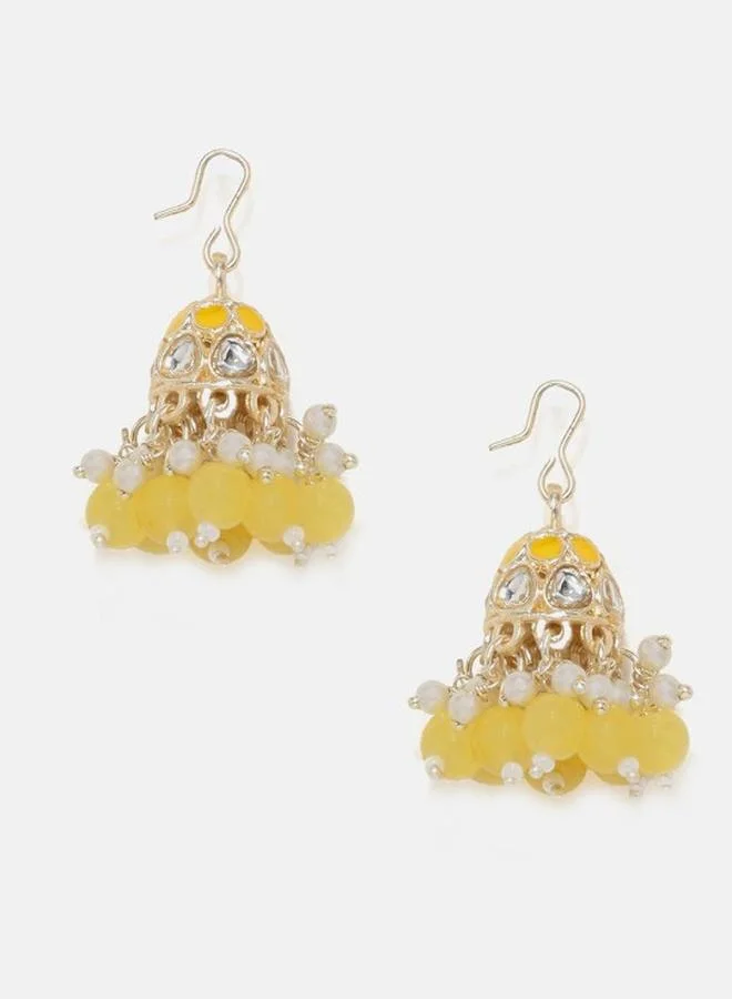Priyaasi Elegant Women Yellow Brass Earrings with pattern and secured with Fish Hook Earwire closure and styled in ideal for Ethnic moments — crafted to elevate your special moments.