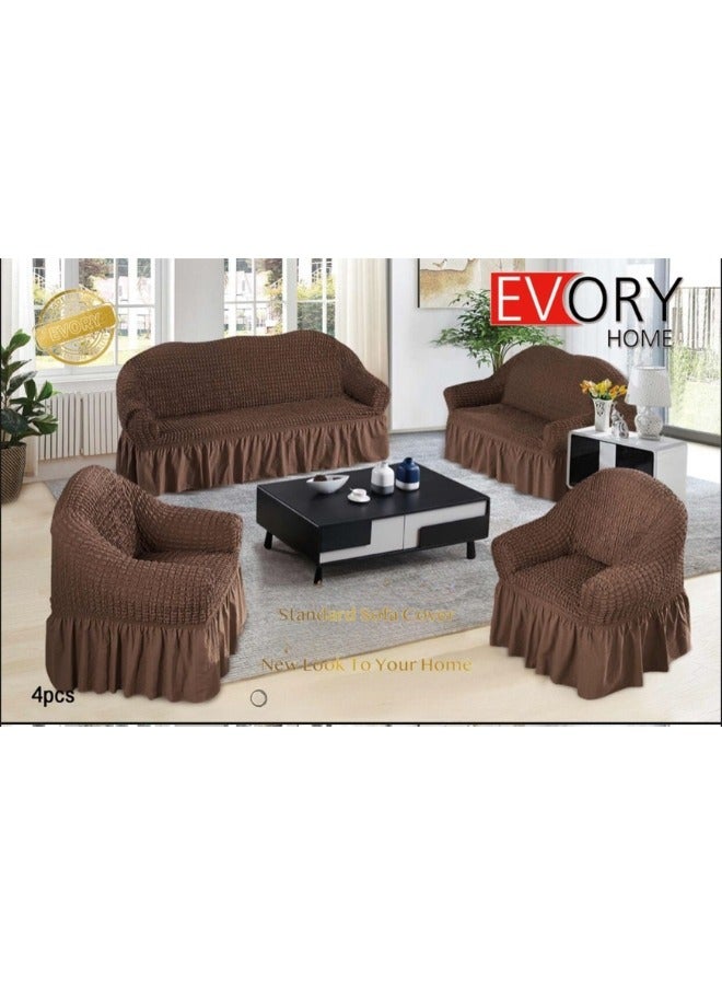 آيفوري هوم طقم غطاء كنب، غطاء كنب مرن مكون من ٤ قطع، قطعتين من أغطية الكراسي وقطعتين من أغطية الكنب. الطقم مناسب لجميع أحجام الكراسي والأرائك. - Image 1