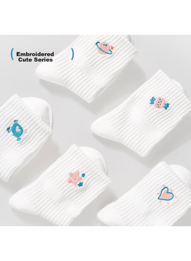 Barbie Girls' Mid-calf Socks Spring And Autumn Children's White Cotton Seamless School Uniform Socks Winter - Image 3