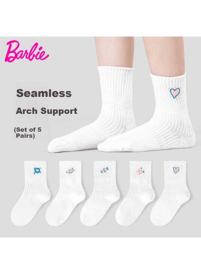 Barbie Girls' Mid-calf Socks Spring And Autumn Children's White Cotton Seamless School Uniform Socks Winter - Image 1
